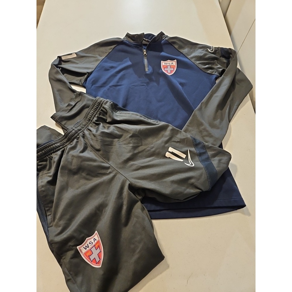 90s Nike Dri-fit Warm Up Suit WSA Soccer Youth XL 2pc Blue Pullover Jogger (1214